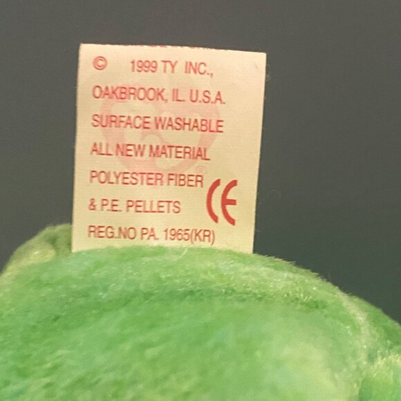 Vtg 1999 Ty Beanie Baby Kicks Green Soccer Teddy Bear Plush Stuffed Animal 8.5" - Picture 5 of 5